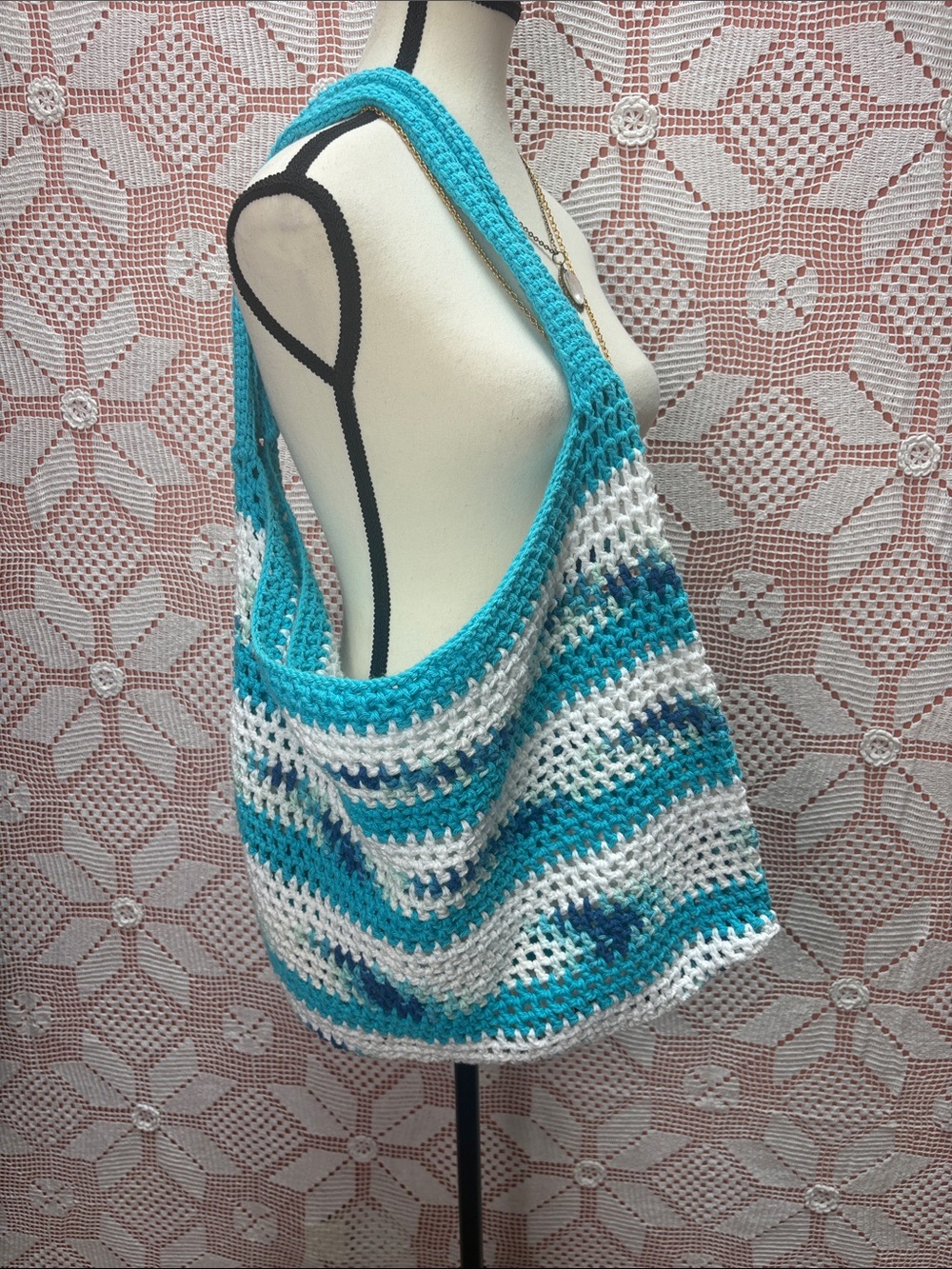 Oversized Handmade Crochet Striped Hobo Bag
